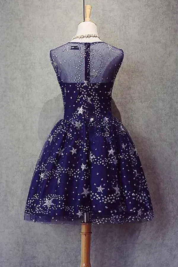 Homecoming Dress Tulle Sleeveless Stars Short Prom Dress Party Dress  PD367