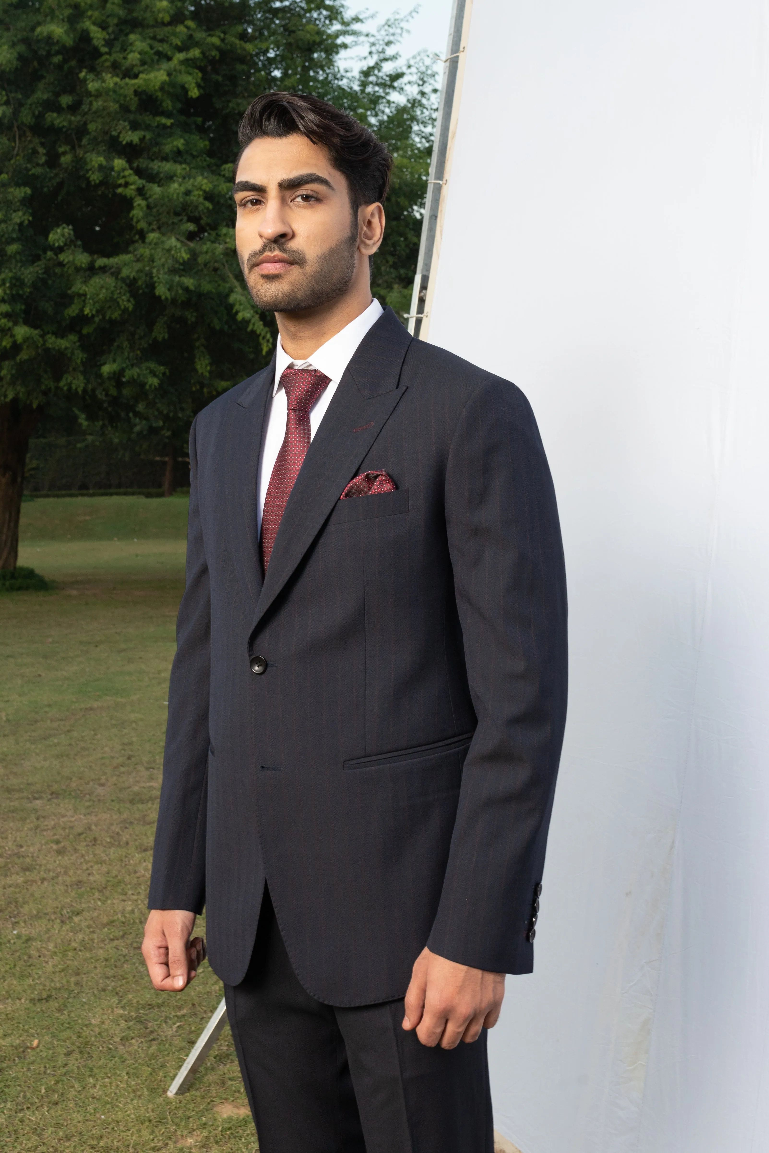 Navy Blue Thin Striped Suit.